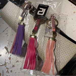 Bag Charm with Faux Rhinestones and Fringes Pink Purple Magenta